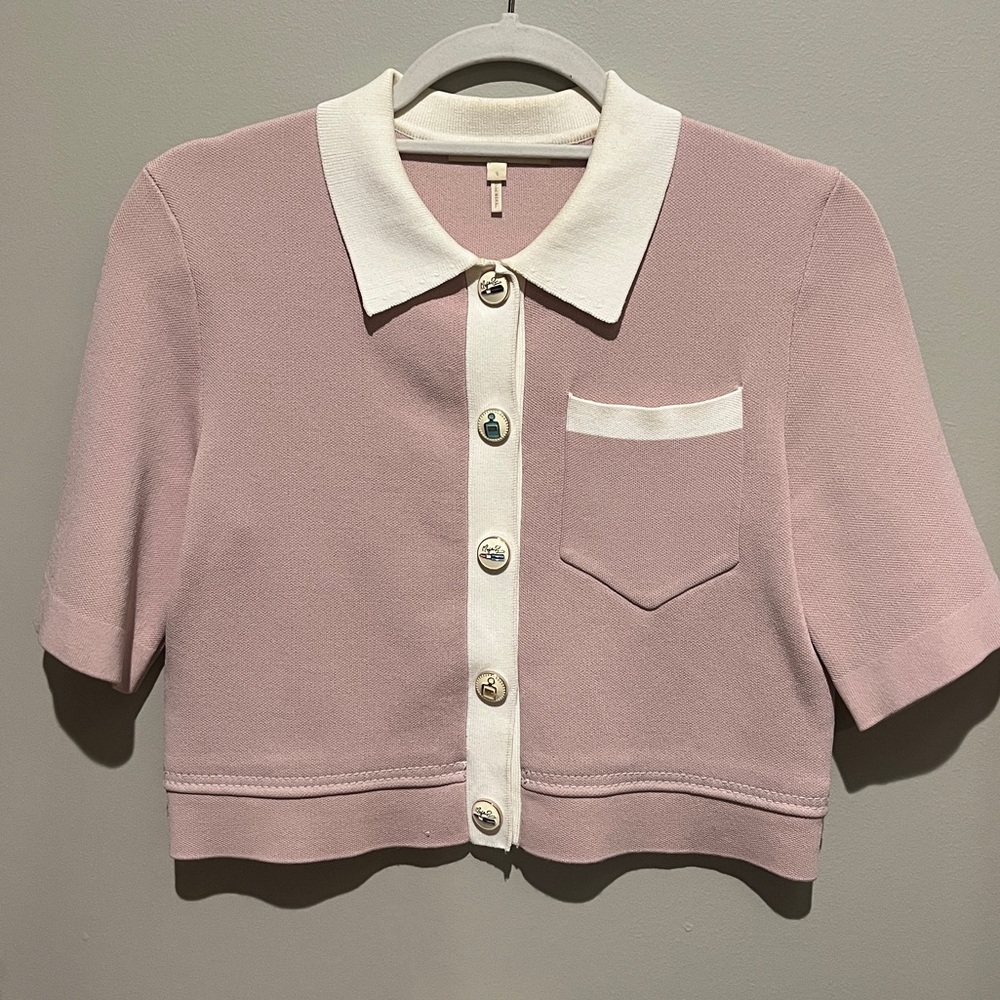 Maje Pink and Cream Crop Top